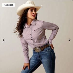 Ariat - Kirby Stretch Shirt - Pomegranate / White Stripe - women’s XS